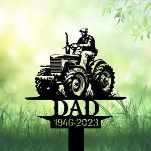 DINOZOZOCOM Personalized Memorial Garden Stakes Farmer Dad on Tractor Grave Marker Farmer Loss Gift Remembrance Stake 1