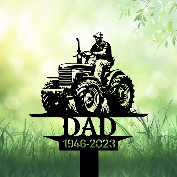 DINOZOZOCOM Personalized Memorial Garden Stakes Farmer Dad on Tractor Grave Marker, Farmer Loss Gift, Remembrance Stake