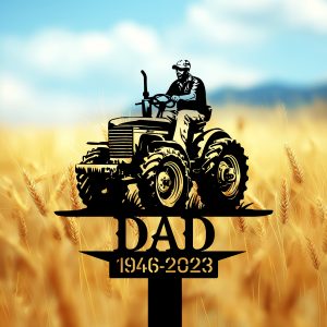 DINOZOZOCOM Personalized Memorial Garden Stakes Farmer Dad on Tractor Grave Marker Farmer Loss Gift Remembrance Stake 4