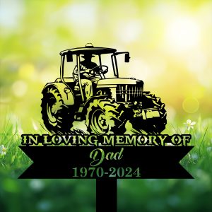 DINOZOZOCOM Personalized Memorial Garden Stakes Farmer Dad on Tractor Grave Marker Loss of Loved One Sympathy Gifts Farmer Cemetary Decor 3