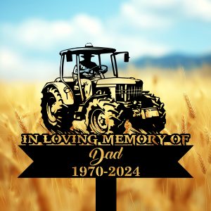 DINOZOZOCOM Personalized Memorial Garden Stakes Farmer Dad on Tractor Grave Marker Loss of Loved One Sympathy Gifts Farmer Cemetary Decor 4