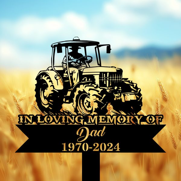 DINOZOZOCOM Personalized Memorial Garden Stakes, Farmer Dad on Tractor Grave Marker, Loss of Loved One, Sympathy Gifts, Farmer Cemetary Decor