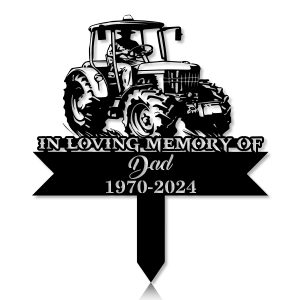 DINOZOZOCOM Personalized Memorial Garden Stakes Farmer Dad on Tractor Grave Marker Loss of Loved One Sympathy Gifts Farmer Cemetary Decor 5