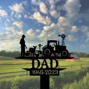 DINOZOZOCOM Personalized Memorial Garden Stakes Farmer Farm Scene Grave Marker Loss of Loved One Sympathy Gifts Farmer Cemetary Decor 2