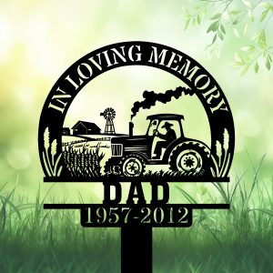 DINOZOZOCOM Personalized Memorial Garden Stakes Farmer Farming Heaven Fields Grave Marker Loss of Loved One Sympathy Gifts Farmer Cemetary Decor 1