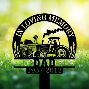 DINOZOZOCOM Personalized Memorial Garden Stakes Farmer Farming Heaven Fields Grave Marker Loss of Loved One Sympathy Gifts Farmer Cemetary Decor 3