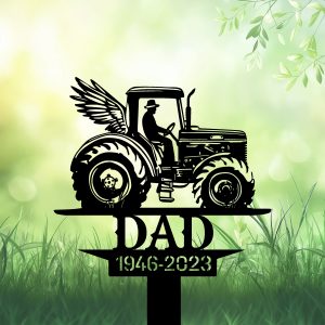 DINOZOZOCOM Personalized Memorial Garden Stakes Farmer Tractor with Wings Grave Marker Farmer Loss Gift Remembrance Stake 1