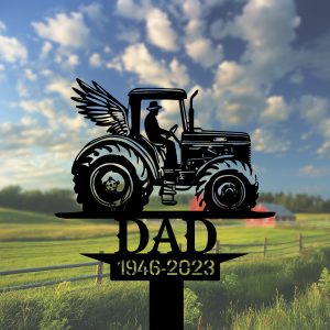 DINOZOZOCOM Personalized Memorial Garden Stakes Farmer Tractor with Wings Grave Marker Farmer Loss Gift Remembrance Stake 2