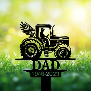 DINOZOZOCOM Personalized Memorial Garden Stakes Farmer Tractor with Wings Grave Marker Farmer Loss Gift Remembrance Stake 3