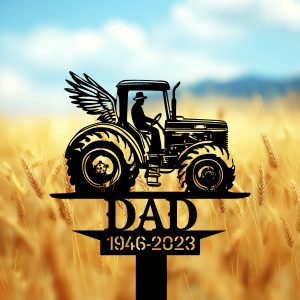 DINOZOZOCOM Personalized Memorial Garden Stakes Farmer Tractor with Wings Grave Marker Farmer Loss Gift Remembrance Stake 4