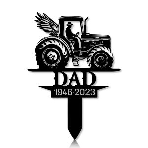 DINOZOZOCOM Personalized Memorial Garden Stakes Farmer Tractor with Wings Grave Marker Farmer Loss Gift Remembrance Stake 5