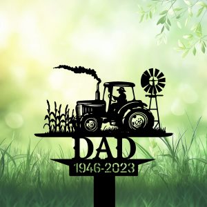 DINOZOZOCOM Personalized Memorial Garden Stakes, Farmer on Tractor Farming Heaven Fields Grave Marker, Loss of Loved One, Sympathy Gifts, Farmer Cemetary Decor