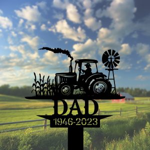 DINOZOZOCOM Personalized Memorial Garden Stakes Farmer on Tractor Farming Heaven Fields Grave Marker Loss of Loved One Sympathy Gifts Farmer Cemetary Decor 2