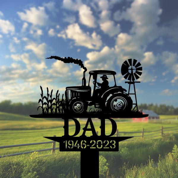 DINOZOZOCOM Personalized Memorial Garden Stakes, Farmer on Tractor Farming Heaven Fields Grave Marker, Loss of Loved One, Sympathy Gifts, Farmer Cemetary Decor