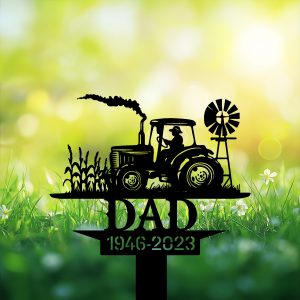 DINOZOZOCOM Personalized Memorial Garden Stakes Farmer on Tractor Farming Heaven Fields Grave Marker Loss of Loved One Sympathy Gifts Farmer Cemetary Decor 3