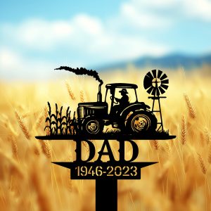 DINOZOZOCOM Personalized Memorial Garden Stakes Farmer on Tractor Farming Heaven Fields Grave Marker Loss of Loved One Sympathy Gifts Farmer Cemetary Decor 4