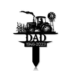 DINOZOZOCOM Personalized Memorial Garden Stakes Farmer on Tractor Farming Heaven Fields Grave Marker Loss of Loved One Sympathy Gifts Farmer Cemetary Decor 5