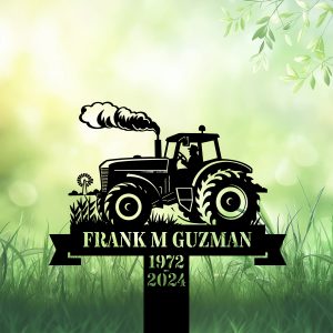 DINOZOZOCOM Personalized Memorial Garden Stakes Farmer on Tractor Grave Marker Loss of Loved One Sympathy Gifts Farmer Cemetary Decor 1