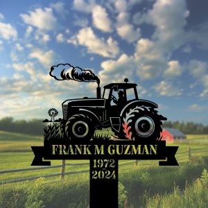 DINOZOZOCOM Personalized Memorial Garden Stakes Farmer on Tractor Grave Marker Loss of Loved One Sympathy Gifts Farmer Cemetary Decor 2