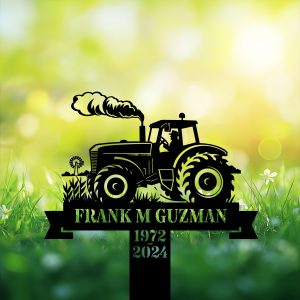 DINOZOZOCOM Personalized Memorial Garden Stakes Farmer on Tractor Grave Marker Loss of Loved One Sympathy Gifts Farmer Cemetary Decor 3