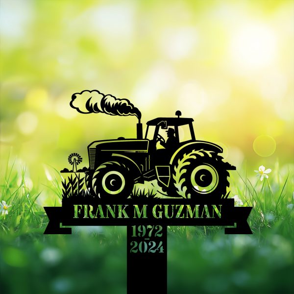 DINOZOZOCOM Personalized Memorial Garden Stakes, Farmer on Tractor Grave Marker, Loss of Loved One, Sympathy Gifts, Farmer Cemetary Decor