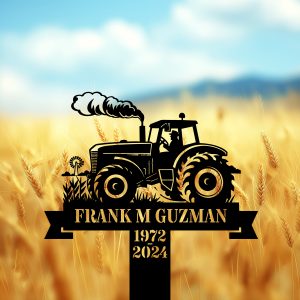 DINOZOZOCOM Personalized Memorial Garden Stakes Farmer on Tractor Grave Marker Loss of Loved One Sympathy Gifts Farmer Cemetary Decor 4