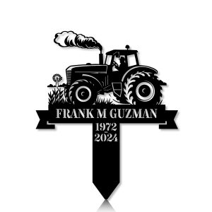 DINOZOZOCOM Personalized Memorial Garden Stakes, Farmer on Tractor Grave Marker, Loss of Loved One, Sympathy Gifts, Farmer Cemetary Decor