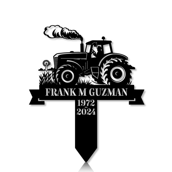 DINOZOZOCOM Personalized Memorial Garden Stakes, Farmer on Tractor Grave Marker, Loss of Loved One, Sympathy Gifts, Farmer Cemetary Decor