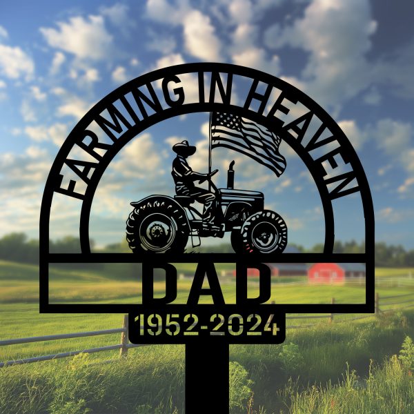 DINOZOZOCOM Personalized Memorial Garden Stakes Farmer on Tractor with US Flag Grave Marker, Farmer Loss Gift, Remembrance Stake