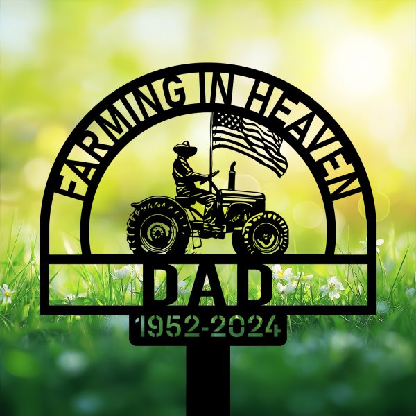 DINOZOZOCOM Personalized Memorial Garden Stakes Farmer on Tractor with US Flag Grave Marker, Farmer Loss Gift, Remembrance Stake