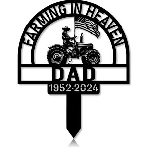 DINOZOZOCOM Personalized Memorial Garden Stakes Farmer on Tractor with US Flag Grave Marker, Farmer Loss Gift, Remembrance Stake