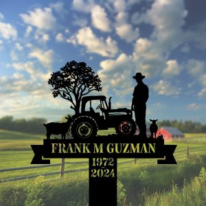 DINOZOZOCOM Personalized Memorial Garden Stakes Farmer with Tractor and Farm Animals Grave Marker Loss of Loved One Sympathy Gifts Farmer Cemetary Decor 2