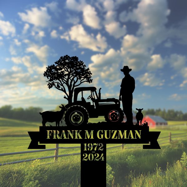 DINOZOZOCOM Personalized Memorial Garden Stakes, Farmer with Tractor and Farm Animals Grave Marker, Loss of Loved One, Sympathy Gifts, Farmer Cemetary Decor