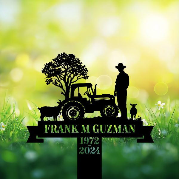 DINOZOZOCOM Personalized Memorial Garden Stakes, Farmer with Tractor and Farm Animals Grave Marker, Loss of Loved One, Sympathy Gifts, Farmer Cemetary Decor