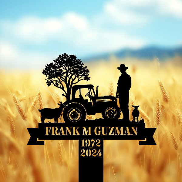 DINOZOZOCOM Personalized Memorial Garden Stakes, Farmer with Tractor and Farm Animals Grave Marker, Loss of Loved One, Sympathy Gifts, Farmer Cemetary Decor