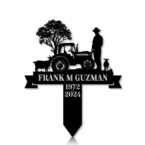 DINOZOZOCOM Personalized Memorial Garden Stakes, Farmer with Tractor and Farm Animals Grave Marker, Loss of Loved One, Sympathy Gifts, Farmer Cemetary Decor