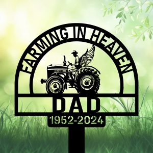 DINOZOZOCOM Personalized Memorial Garden Stakes Farming Heaven Fields Farmer with Wings Grave Marker Farmer Loss Gift Remembrance Stake 1