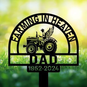 DINOZOZOCOM Personalized Memorial Garden Stakes Farming Heaven Fields Farmer with Wings Grave Marker Farmer Loss Gift Remembrance Stake 3