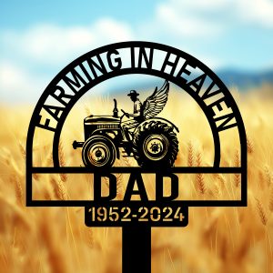 DINOZOZOCOM Personalized Memorial Garden Stakes Farming Heaven Fields Farmer with Wings Grave Marker Farmer Loss Gift Remembrance Stake 4