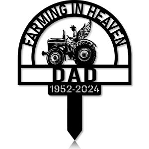 DINOZOZOCOM Personalized Memorial Garden Stakes Farming Heaven Fields Farmer with Wings Grave Marker Farmer Loss Gift Remembrance Stake 5