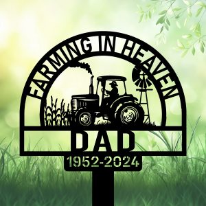 DINOZOZOCOM Personalized Memorial Garden Stakes Farming in Heaven Farmer Grave Marker Farmer Loss Gift Remembrance Stake 1