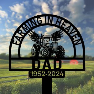 DINOZOZOCOM Personalized Memorial Garden Stakes Farming in Heaven Farmer Grave Marker Farmer Loss Gift Remembrance Stake 2 1