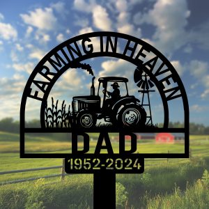 DINOZOZOCOM Personalized Memorial Garden Stakes Farming in Heaven Farmer Grave Marker Farmer Loss Gift Remembrance Stake 2