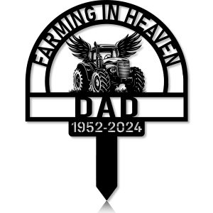 DINOZOZOCOM Personalized Memorial Garden Stakes Farming in Heaven Farmer Grave Marker Farmer Loss Gift Remembrance Stake 5 1