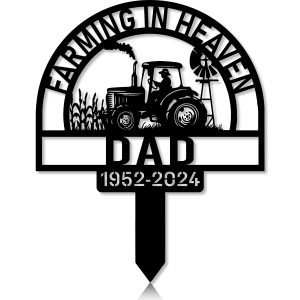 DINOZOZOCOM Personalized Memorial Garden Stakes Farming in Heaven Farmer Grave Marker Farmer Loss Gift Remembrance Stake 5