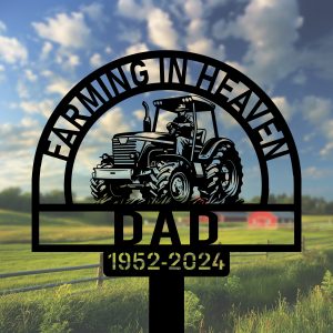 DINOZOZOCOM Personalized Memorial Garden Stakes Farming in Heaven Farmer on Tractor Grave Marker Farmer Loss Gift Remembrance Stake 2