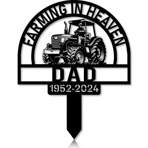 DINOZOZOCOM Personalized Memorial Garden Stakes Farming in Heaven Farmer on Tractor Grave Marker Farmer Loss Gift Remembrance Stake 5