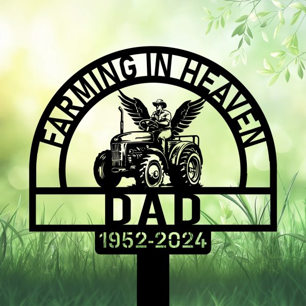 DINOZOZOCOM Personalized Memorial Garden Stakes Farming in Heaven Farmer with Wings Grave Marker, Farmer Loss Gift, Remembrance Stake