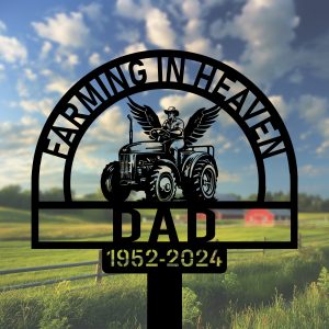 DINOZOZOCOM Personalized Memorial Garden Stakes Farming in Heaven Farmer with Wings Grave Marker Farmer Loss Gift Remembrance Stake 2