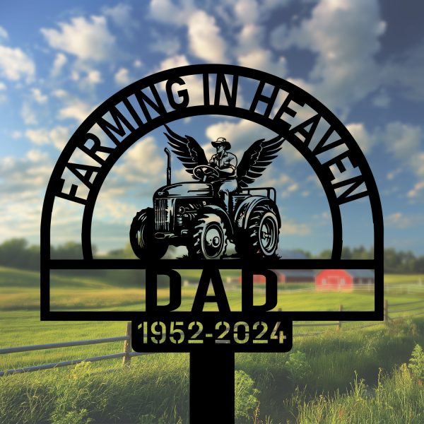 DINOZOZOCOM Personalized Memorial Garden Stakes Farming in Heaven Farmer with Wings Grave Marker, Farmer Loss Gift, Remembrance Stake